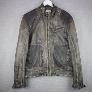 CMM Canada Thick Embroidered Leather Contrast Jacket Y2K